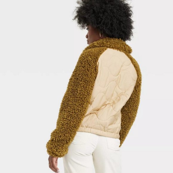 Universal Thread Quilted Moto Jacket NWT Puffer Teddy Faux Fur - Picture 2 of 11